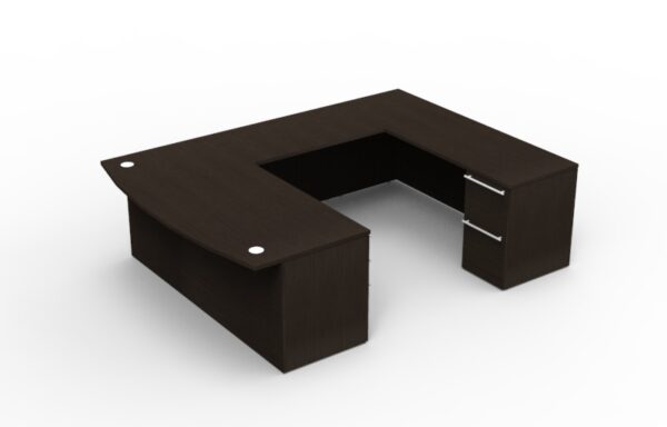 Elite Verde Bowfront U-Shaped Desk (Right Return) – 72 x 35 x 42/48 Bridge – Espresso/Latte Bamboo