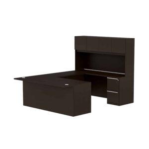 Elite Verde Straightfront U-Shaped Desk + Hutch – 72 x 35 x 42/48 Bridge – Espresso/Latte Bamboo